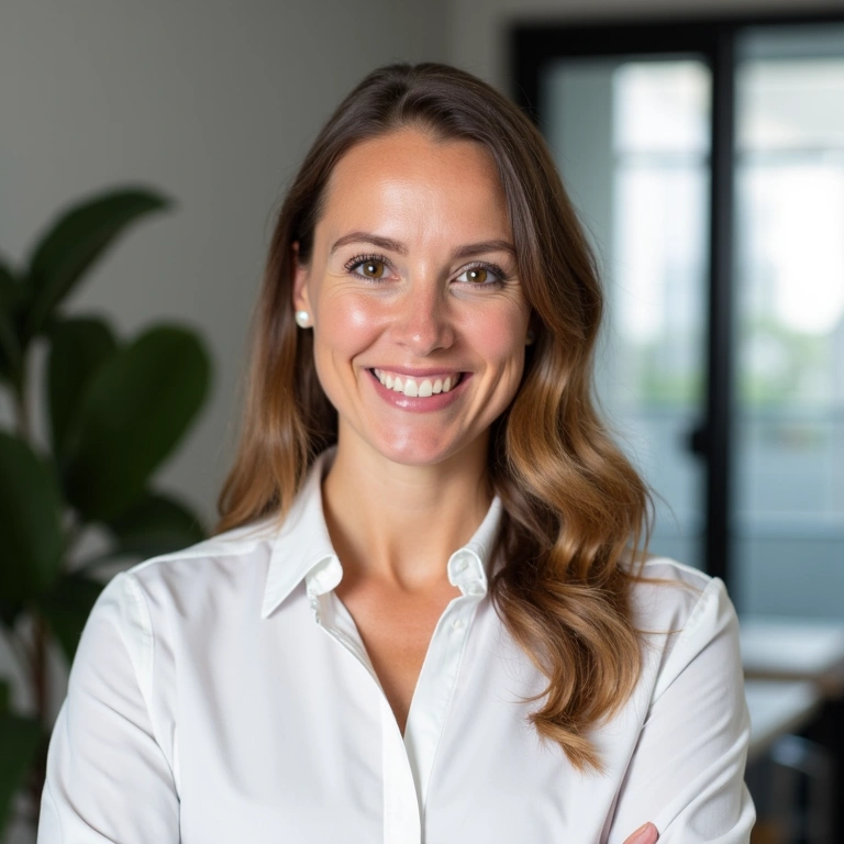 Profesjonalne zdjęcie dietetyczki Anny Kowalskiej w gabinecie, uśmiechniętej i otwartej.